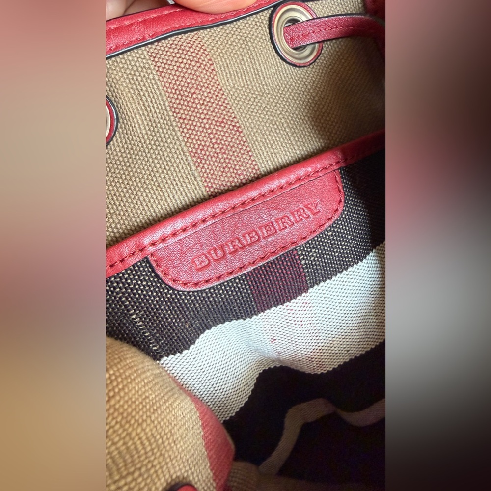 Burberry Beige Canvas Backpack with Red Heart Print and Red Leather Trim - Picture 16 of 16